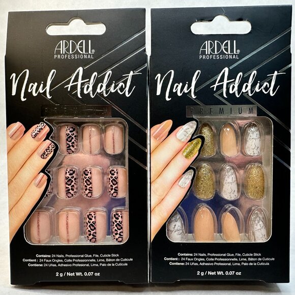 Ardell Nail Addict Premium Press-On Nails - Leopard & Gold Marble Designs - Picture 1 of 8